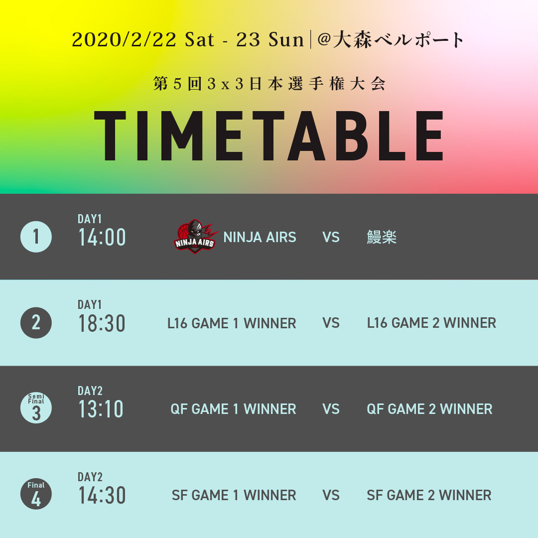 第5回 3×3日本選手権大会 タイムテーブル 画像